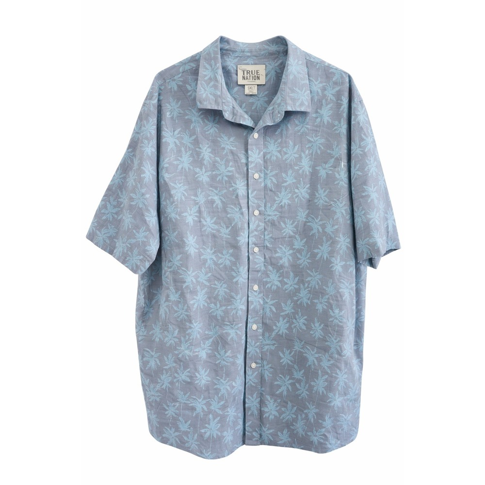 True‎ Nation Tropical Palm Print Button Up Shirt Mens 3XLT